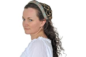 Elbenwald Mittelalterliche Haube mit Bordüre, edler Samt, mit Haarnetz, Flexibler Gummizug