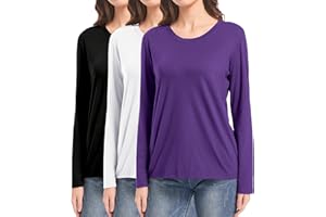 DMVOD 3-Pack T-Shirt a Maniche Lunghe/Corte in Cotone da Donna Top da Allenamento per Signore T-Shirt basiche Aderenti T-Shirt Semplice Girocollo