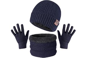 TAGVO Invierno Gorras de Hombre con Bufanda y Guantes Hombre Conjuntos, Set de Bufanda Conjunto de Guantes Táctiles Antideslizante Punto Sombreros Invierno Regalos Hombre Mujer 3 Piezas