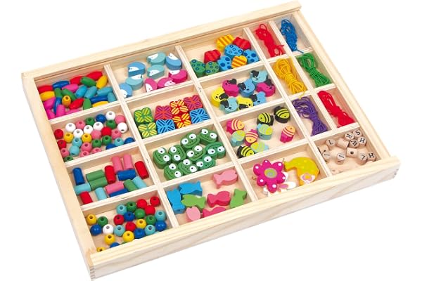 Small Foot 2465 Boite à enfiler Viviane en bois, jeu à enfiler pour bracelets d'amitié, dès 3 ans