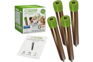 ISOTRONIC Ahuyentador ultrasónico contra Topos, campañoles, Ratones, Hormigas y Serpientes | Apto para Jardines, Campos, Cultivos, Campos de Golf | Funciona con Pilas | Alcance de 1250 m2 | Set de 4