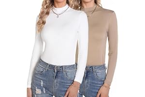 Aottori Camiseta Cuello Alto Mujer Pack de 2 Manga Larga Básica Top Elegante Sólido Camisa Casual Ligero Elástico Suave Interior Térmico T Shirt