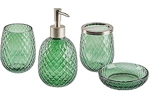 Beliani 4-Piece Bathroom Accessories Set Glass Glamour Style Green Canoa