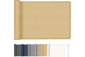 HENG FENG Frangivisto per Balcone 1x3m, 160g/㎡ PES Telo Balcone ringhiera,Protezione Privacy, Anti-UV, Impermeabile,Resistente al Vento, con Cinghie, Sabbia