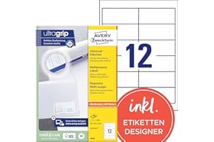 ‎AVERY ZWECKFORM AVERY Zweckform 3659 Adressaufkleber (1.200 Klebeetiketten, 97x42,3mm auf A4, Papier matt, bedruckbare Absenderetiketten, selbstklebende Adressetiketten mit ultragrip) 100 Blatt, weiß