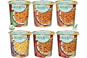 PASTA NOSTRA DI BOLOGNA Pasta Nostra | Pack of 6 x 70g | Instant Pasta Pots, Fusilli | Bolognese-02, Carbonara-01, Arrabbiata-01, Tomato & Mozzarella-02 | Made in Italy, Ready in 5 minutes, 4 Flavours Variety Pack