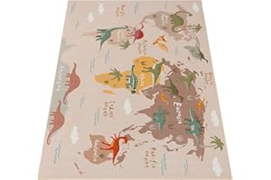 Paco Home Nursery Area Rug Kids Rug For Bedroom Girls Boys Animal Motif Non-slip Modern Beige Brown Green, Size:140x200 cm