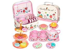 Hnyoou Tea Set for Toddlers,33 Pcs Kids Tea Set Tea Sets for Children,Tea Party set for Children Kids with Food Dessert Tray Teapot Kitchen Accessories for Boys Girls Pretend Play Age 3 Years