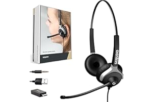 GEQUDIO [3in1 Business Headset mit USB-A, USB-C und 3,5mm Klinke kompatibel mit PC, Mac und Smartphone - Kopfhörer & Mikrofon Ersatz Polster - besonders leicht 80g (2-Ohr)