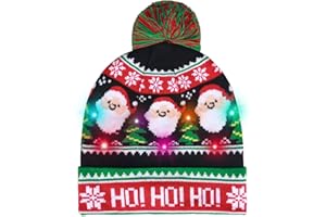 Lurowo Christmas LED Light Up Hat Beanie, Knitted Xmas LED Lights Hat Cap, Unisex Winter Warm Novelty Party Hat for Christmas Holiday Festival Birthday (B)