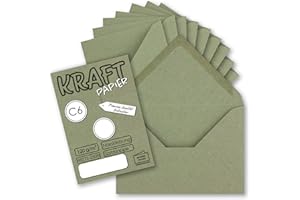 ‎NEUSER PAPIER 50x Kraftpapier Umschläge DIN C6 Grün - 11,4 x 16,2 cm ohne Fenster - Vintage Briefumschläge mit Nassklebung Spitzklappe - NEUSER PAPIER