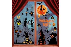 GOMANCHE Halloween Fenêtre Autocollants, Autocollant Électrostatique Amovible pour Fenêtre d'Halloween, Halloween Citrouille Chat Chauve - Souris Magicien Ghost DIY Stickers pour Home Fête Fenêtre Décorations