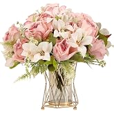 Artifolia 2 Bouquet Artificial Roses Silk Fake Flowers Pink | Bouquet Flowers Handmade Silk 34 cm, 8 cm Roses and Lilies, Fle