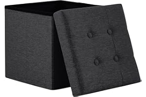 ‎ZEDELMAIER Zedelmaier Sitzhocker mit Stauraum, Fußbank Truhen Aufbewahrungsbox faltbar belastbar bis 300 kg, Leinen, 38 x 38 x 38 cm (Dunkles Schwarz)