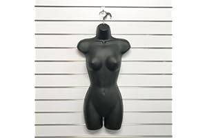 CompleteShopfittings FEMALE MATT AND GLOSS HANGING PLASTIC BODY FORM MANNEQUIN TORSO BUST DISPLAY (Black Matt)
