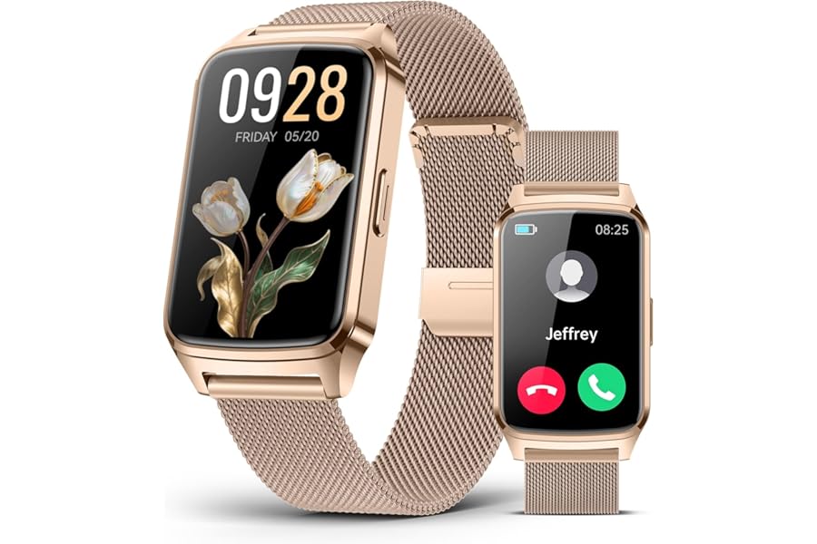 paybay Fitness Tracker Watch for Women Men, Step Counter Compatible with iPhone Android, IP68 Waterproof Activity Tracker 110+ Sports Pedometer with Sleep Monitor (Classic, Golden, 1.57)