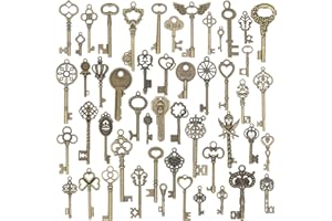 AebDerp 50 Pcs Small Vintage Skeleton Key Charms Mini Craft Metal Rustic Pendant Set for DIY Necklace Jewellery Making Accessory Chain Wedding Party Favour Keyring Gift Antique Room Decor