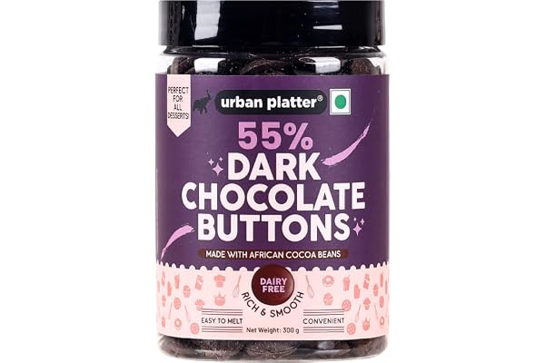 Urban Platter All Natural, Dairy-Free and 55% Cocoa Vegan Dark Chocolate Buttons, 300g