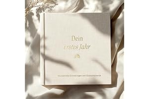 MeinBaby123® Babyalbum Dein erstes Jahr hochwertig vergoldet mit 136 Ausfüllseiten | Geschenk zur Geburt, Babygeschenke, | Babytagebuch zum ausfüllen für Meilensteine im 1. Lebensjahr (leinen beige)