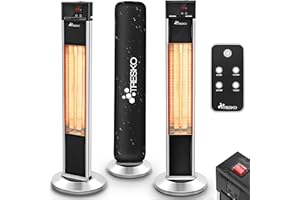TRESKO Stufa a Infrarossi 2000W a Torre con Telecomando | Riscaldatore elettrico a Infrarossi con 3 Livelli di Calore | Stufa elettrica a infrarossi da Terrazzo per Fuori e Dentro