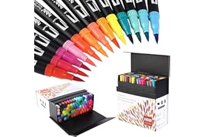 hhhouu 100 Couleurs Aquarelle Stylos Feutres Double Pointe Fine, Feutre Coloriage Adulte avec Enfants, Pour Dessin, Manga, Doodling, Scrapbooking HO-100B