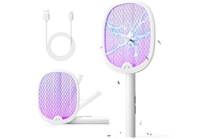 YISSVIC 3 in 1 Racchetta Zanzare Elettrica Pieghevole 4000V con USB Ricaricabile e LED Trappola per Zanzare 1800mAh Adatto per Interni ed Esterni