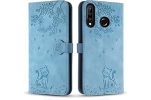 Vaitasy Funda para Huawei P30 Lite, Ligera Cuero PU Protectora Cover con Función de Soporte Carcasa para P30 Lite - Gato Azul