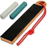 BeaverCraft Leather Knife Sharpening Strop LS9P02 - Sropping Kit with Polishing Compound - Leather Knife Sharpener - 2 Sides