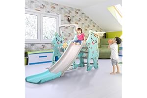 Baby Vivo Columpio Tobogán Parque para Infantil Niños Recto Diapositiva Interior y Aire Libre Juguetes Jardín en Verde/Gris