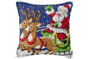 SxLingerie Weihnachten Knüpfkissen knüpfteppich Knüpf-Sets unvollendete Handarbeit Kissenbezug Kit Weihnachtsmann Muster Printed Canvas Stickerei Kissenset Kinder 43x43cm,A