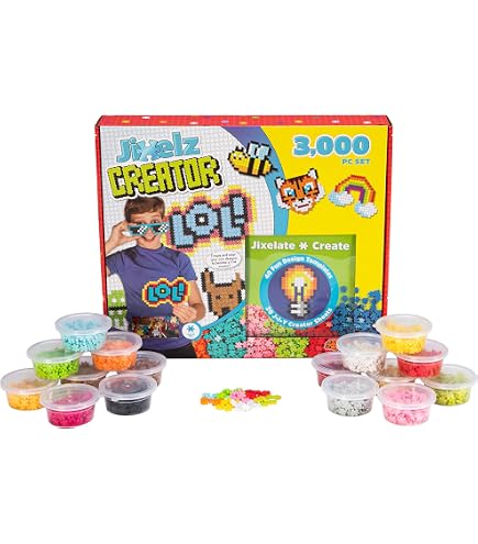 Fat Brain Toys Jixelz Kit Dab & Disco 1250 pcs - Loisir créatif pour Enfant, Les pièces s'assemblent sans Colle, ni Eau, ni Repassage – des créations pixelisées pour Enfant à partir