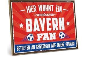 ARTFAVES® Holzschild mit Spruch - Hier wohnt EIN verrückter Bayern Fan | Shabby Chic Vintage Schild | Deko Geschenk zum Thema Fussball, München | Größe: 28 x 19 cm