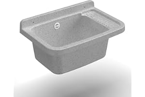 Adventa: Évier en résine de PP, Fixation Murale, avec Siphon et bonde, résistant aux acides d'usage commun, buanderie, Garage, extérieur