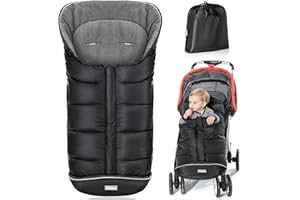Orzbow Sacco Termico Passeggino Universale, Invernale Coprigambe Passeggino Universale con Coulisse, Fodera in Caldo Pile, Bande Riflettenti, Cerniera, Impermeabile e Lavabile in Lavatrice, Nero