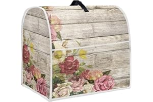 HUISEFOR Stand Mixer Cover Wood Grain Floral Washable Kitchen Decor Universal Dustproof with Top Handle and Pockets