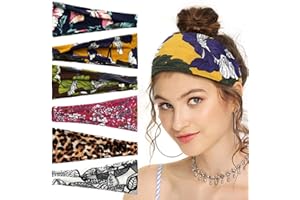 Obidodi 6Pcs Women Headbands, Soft Elastic Boho Headband, Printed Head Scarf Vintage Flower Headband for Women's Hair, Yoga Sports Hairband Bandana Hair Accessories (Set-B)