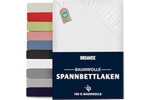 Dreamzie - Spannbettlaken 160x200cm - Baumwolle Oeko Tex Zertifiziert - Weiß - 100% Jersey Spannbetttuch 160x200