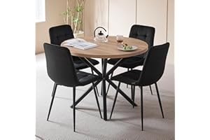 DEYARNA HOME Juego de Comedor Mesa Redonda 100cm y 4 Sillas de Comedor Tapizadas, Conjunto Mesa y Sillas (Madera Clara+Negro (Terciopelo))