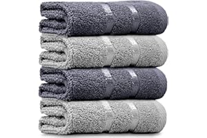 Towelogy® Luxury Egyptian Cotton Face Cloth Flannel Fingertip Towels Set 500 GSM Supersoft and Highly Absorbent Washcloths 30x30 cm (Pack 4, Grey/Silver)