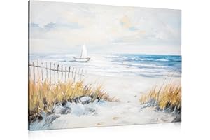 Arborus Gemälde Leinwand 60 x 80 cm Ölgemälde Strand Meer Wandkunst Handgefertigter Wandbild Segelboot Gemälde auf Leinwand Strand auf Leinwande Wanddeko Wohnzimmer Schlafzimemr Modern Deko Bild