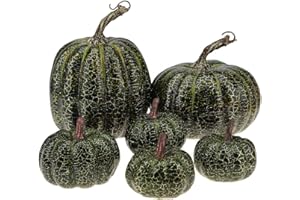 Kepfire 6 Pcs High-Grade Fake Halloween Pumpkin Simulation Crack Artificial Cushaw Fall Autumn Kitchen Vegetable Props Party Table Decoration - Green