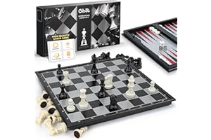 Gibot Jeu D'Échecs, 3 en 1 Echiquier Magnetique, Echec Deluxe Pliable Portable Echecs, D'échiquier, Chess Board pour Enfants Adultes Fête Voyage, Noir et Blanc 32×32 cm