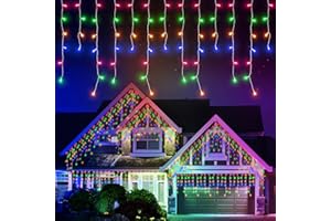 ‎QUNTIS Quntis EisRegen łańcuch świetlny na zewnątrz, 10 m, 400 diod LED, kolorowa kurtyna świetlna IP44, oświetlenie bożonarodzeniowe, oświetlenie wewnętrzne, zasilanie prądem, timer, 8 trybów pracy, łańcuch