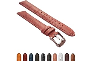 JEWELLERS TOOLS 10 mm Uhrenarmband für Damen, echtes Leder, Krokodilleder-Optik, gepolstert, SS-Schnalle, Pink/Pink