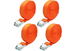 ZEONHEI 4 Sztuk 7 m d?ugo?cipasy mocuj?ce z zamkiem zaciskowym, wytrzyma?e pasy mocuj?ce z zamkiem zaciskowym, obci??enie do 250 kg, kolor pomara?czowy, szeroko?? 25 mm