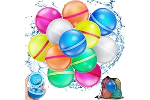NHOWIN 12 Stück Wasserbomben Wiederverwendbar, 6 Farben Silikon Wasserbomben mit Mesh Bag für Kinder & Erwachsene, 1 Sekunde Magnet Selbstschließend Pool Spielzeug für Wasserschlachten, Schwimmbad