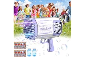 QDRAGON Burbujas de Jabon, 69 Agujeros Pistola Pompas de Jabon con LED Light, Bazooka Pistola Burbujas Máquina de Burbujas Gatling Bubble Machine para Fiestas Bodas Cumpleaños