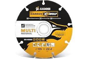 AMBOSS WERKZEUGE Disco de corte de carburo de tungsteno de Ø 115mm de diámetro para amoladora angular (Flex,Bosch, etc., madera (con clavos), plástico, yeso, hoja de sierra universal, cortador de velocidad