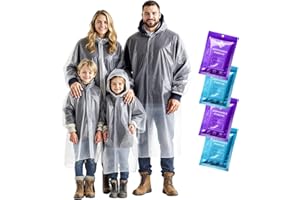 ZENO Rain Poncho Waterproof for Adults & Kids - Family Pack With Hood - Clear Disposable Emergency Gear for Hiking, Cycling, Camping, Concert - Pack of 4