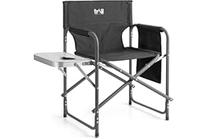 TRAIL OUTDOOR LEISURE Trail Chaise Pliante avec Tablette Latérale, Chaise Pliante Confortable avec Porte-Gobelet, Poche de Rangement, Accoudoirs Rembourrés, Cadre en Acier Robuste (Charge Maximale de 120 kg)
